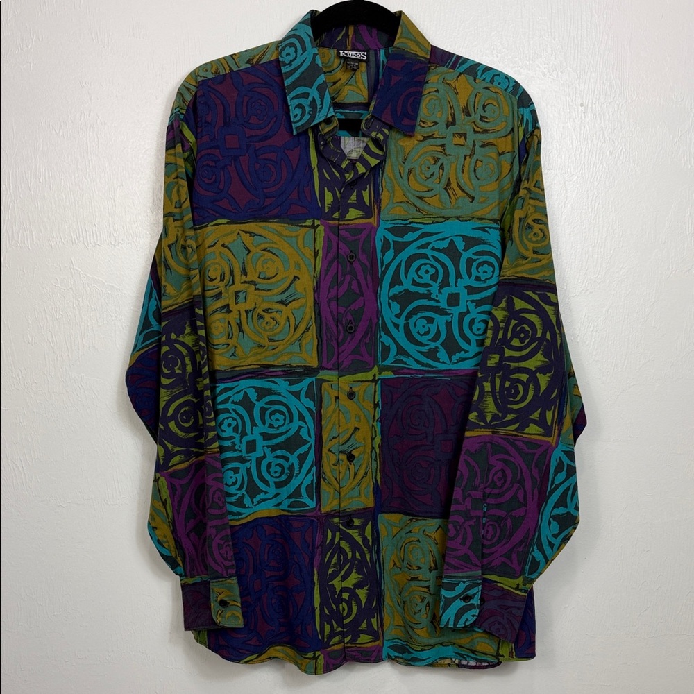 Vintage Kudos Abstract Patchwork Button Down Shir… - image 2